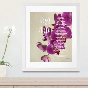 Joy's Birth Inspirational Poem Pink Orchids Framed Art