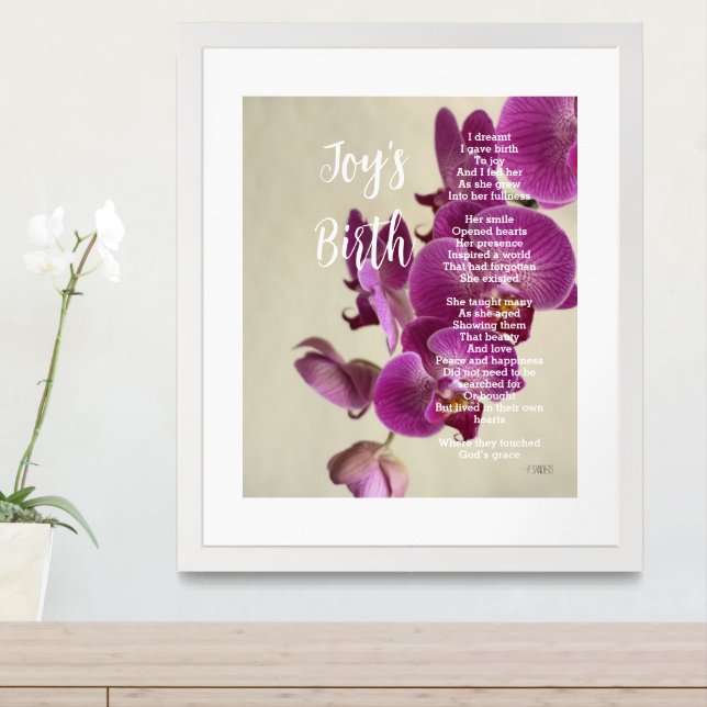 Joy's Birth Inspirational Poem Pink Orchids Framed Art (Entryway)