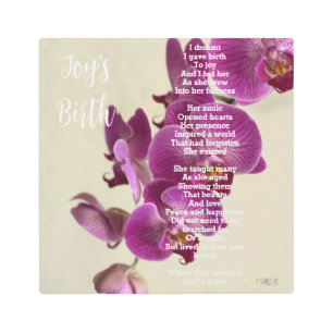 Joy's Birth Inspirational Poem Pink Orchids Metal Print