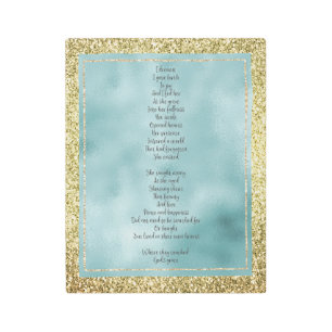 Joy's Birth Poem Mint Gold Glitter Metal Print
