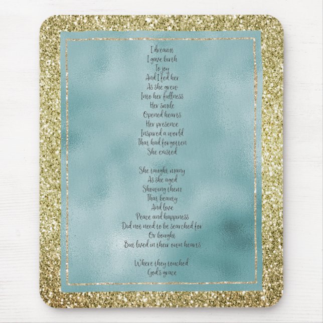 Joy's Birth Poem Mint Gold Glitter   Mouse Pad (Front)