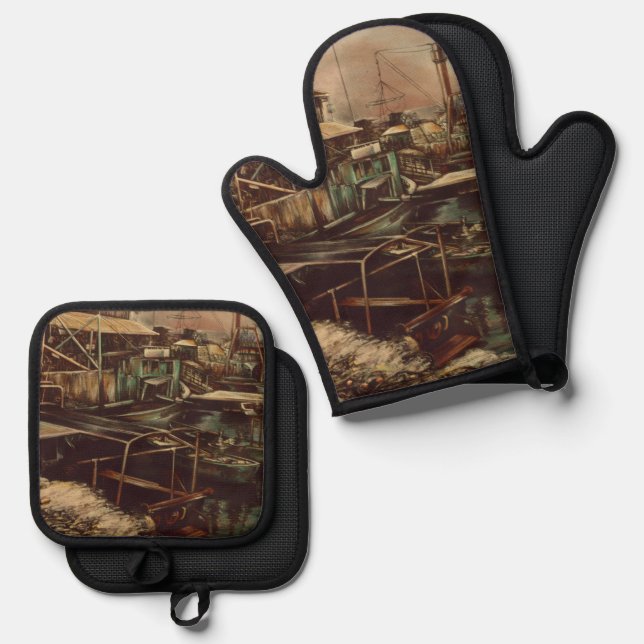 Joys of Jaffé, Israel Oven Mitt & Pot Holder Set (Front/Back)