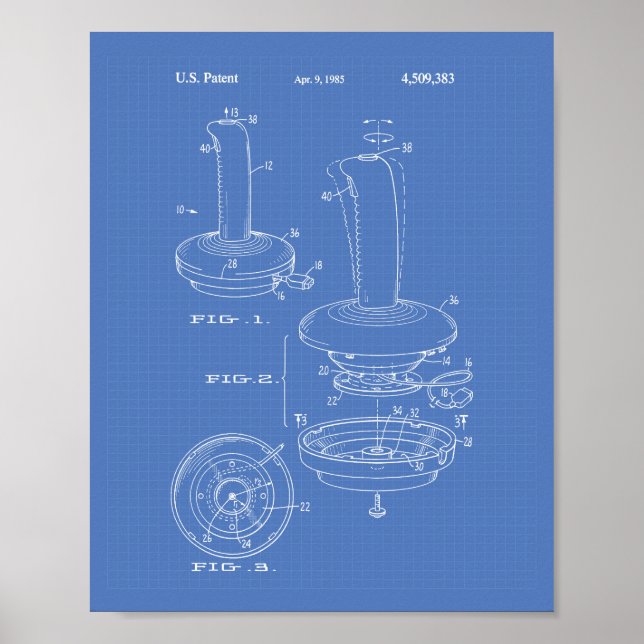 Joystick Controller 1985 Patent Art Blueprint Poster (Front)