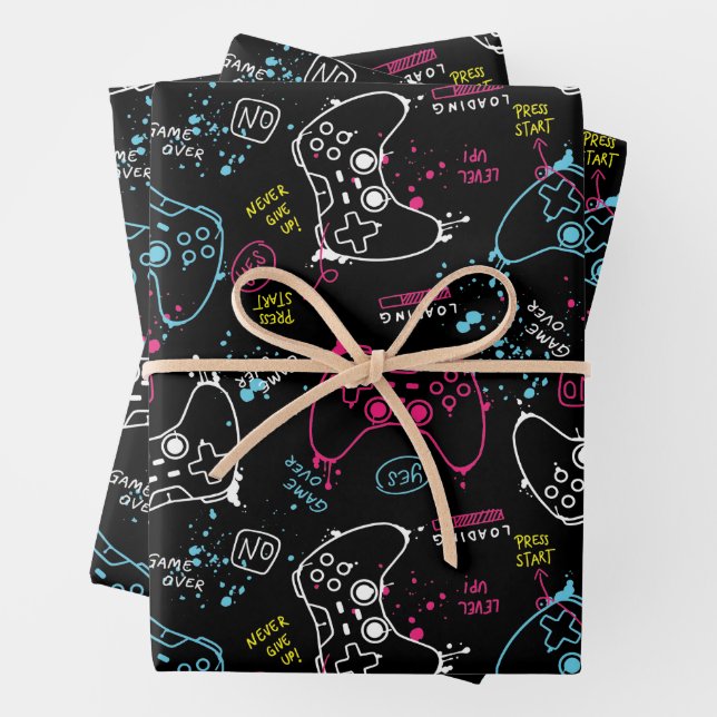 Joystick Controller Gaming Wrapping Paper Sheets (In situ)