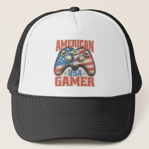 Joystick with american flag design trucker hat