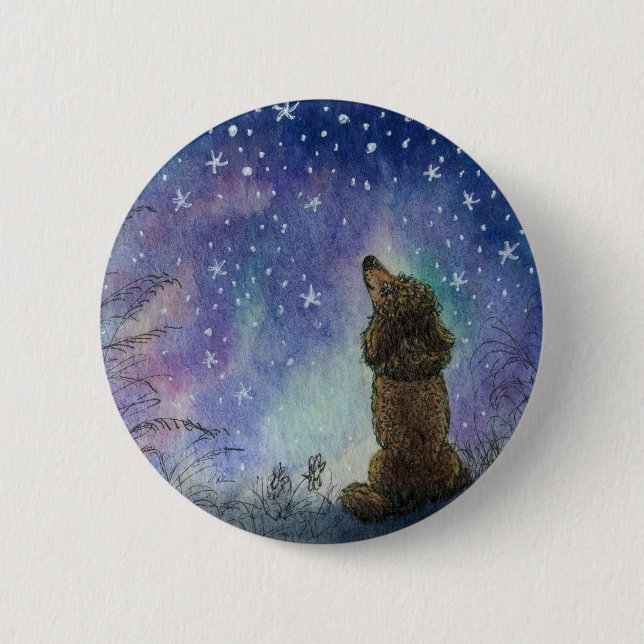 jPoodle dog looking to the starry sky inspiration Button (Front)