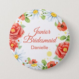 Jr. Bridesmaid Floral Chamomiles Orange Camellias Button
