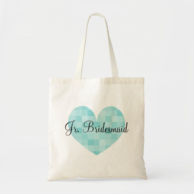 Jr Bridesmaid turquoise mosaic tile heart tote bag (Front)
