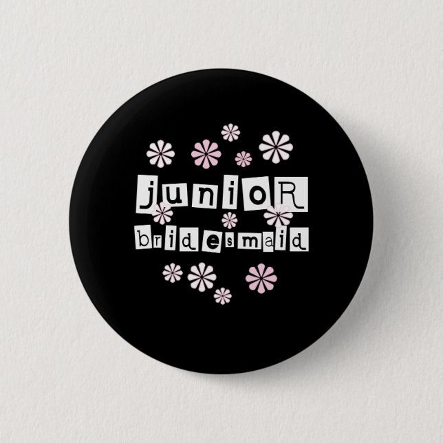 Jr. Bridesmaid White on Black Pinback Button (Front)