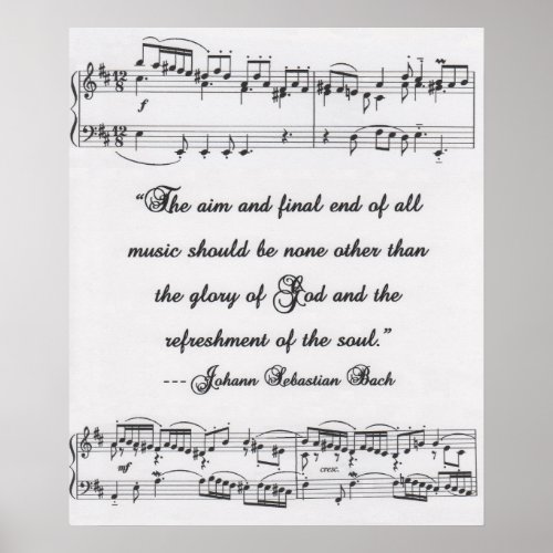 JS Bach quote with musical notation poster