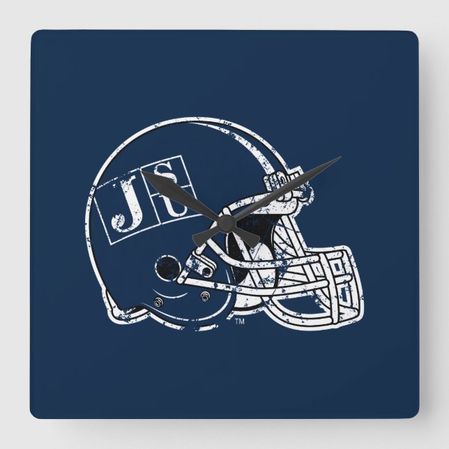 JSU Helmet Distressed Square Wall Clock (Front)