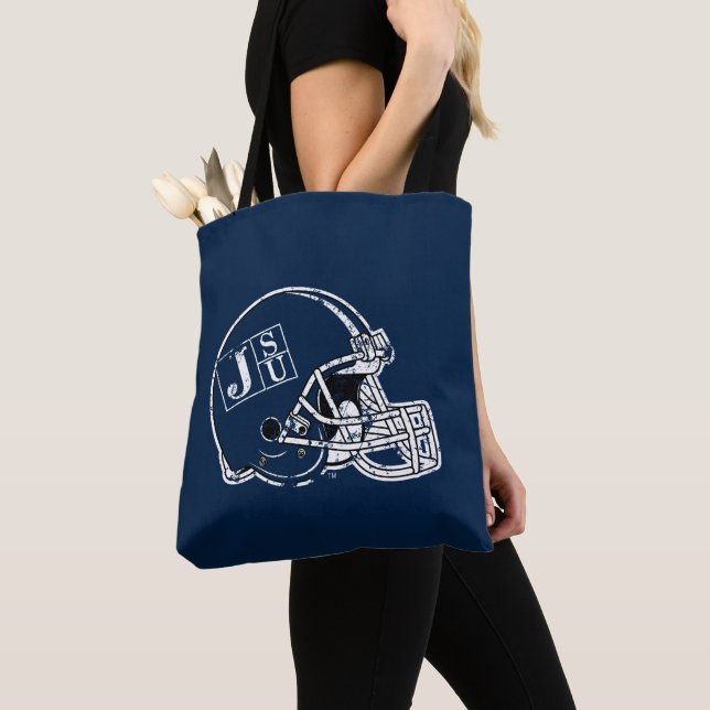 JSU Helmet Distressed Tote Bag (Close Up)