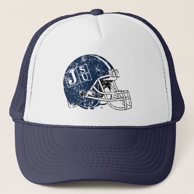 JSU Helmet Distressed Trucker Hat (Front)