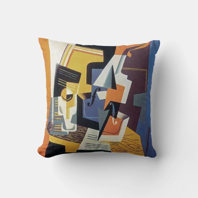 Juan Gris - Violin and Glass - Abstract Art Throw Pillow (Front)