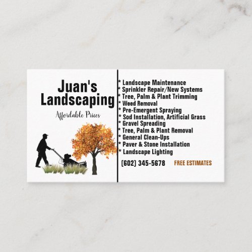 Juans Landscaping Lawnmower Person Trees Business Card
