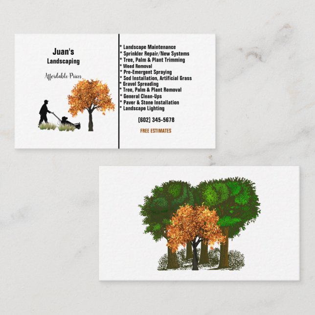 Juan's Landscaping Lawnmower Person Tree's Business Card (Front/Back)