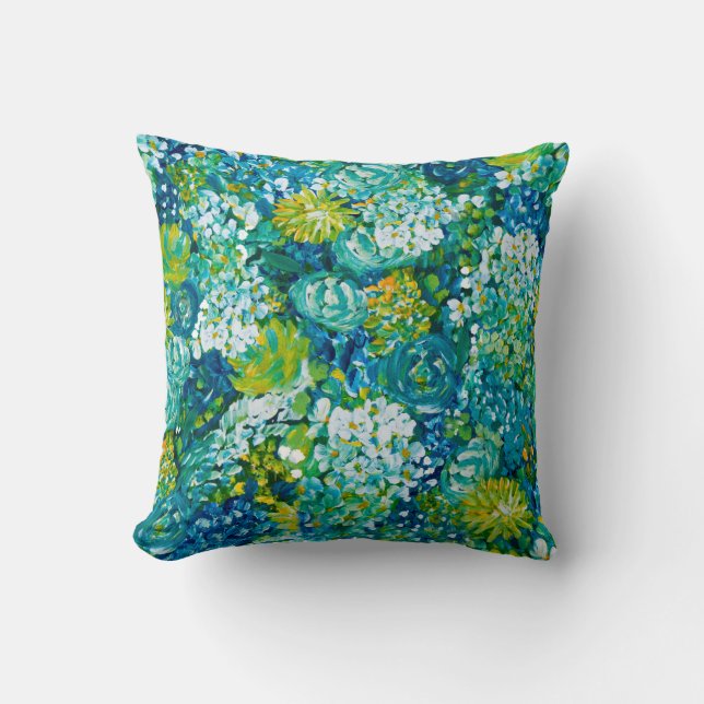 Jubilance Spring Floral Pillow-Blue,Yellow,Green Throw Pillow (Front)