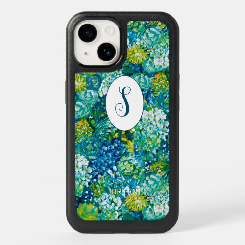 JUBILANT Artistic Blue  Green Floral Personalized OtterBox iPhone 14 Case