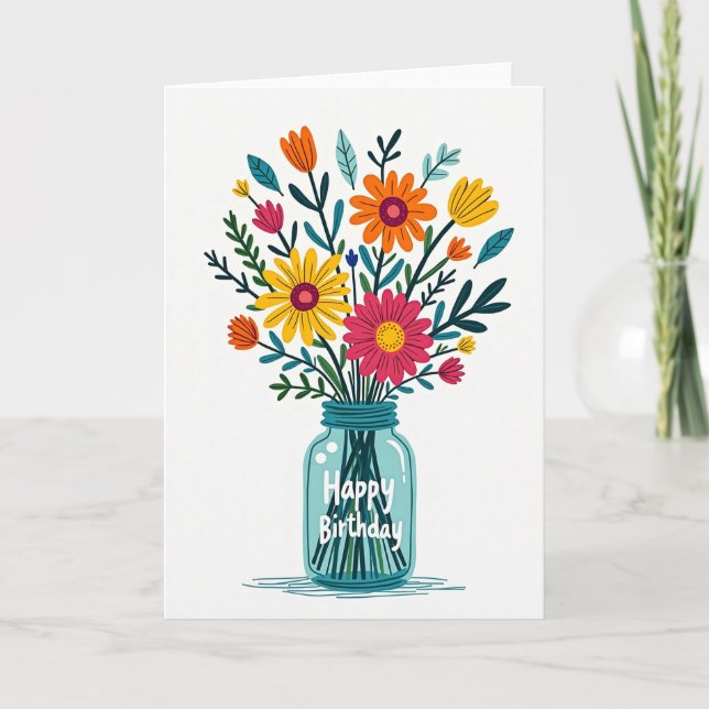 Jubilant Birthday Floral Card (Front)