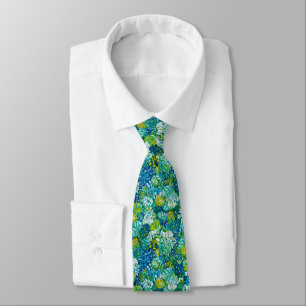 Jubilant Blue and Green Modern Floral Designer Neck Tie