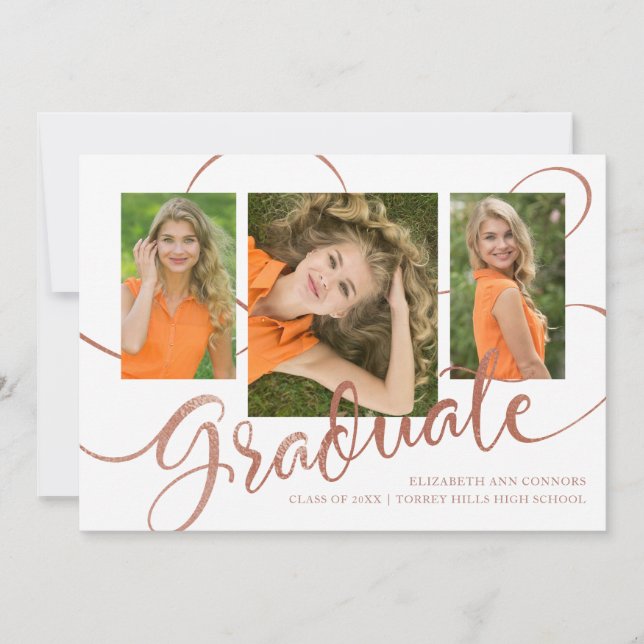 Jubilant Grad Faux Rose Gold Multi Photo Card (Front)