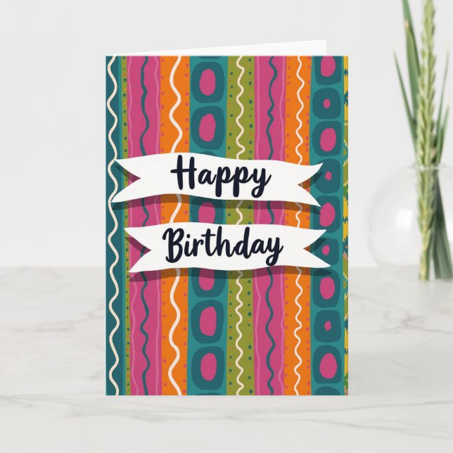 Jubilant Striped Birthday Card (Front)