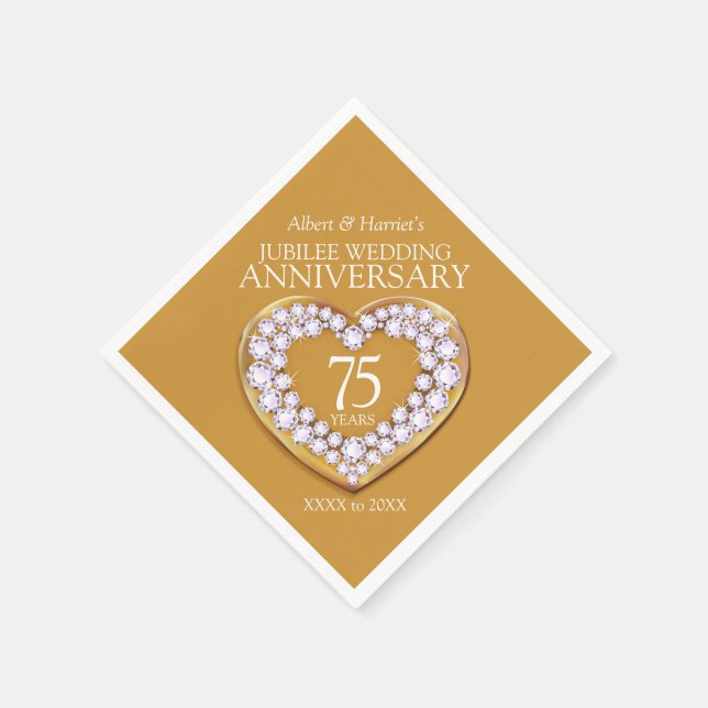 Jubilee 75th wedding anniversary heart custom name napkins (Corner)
