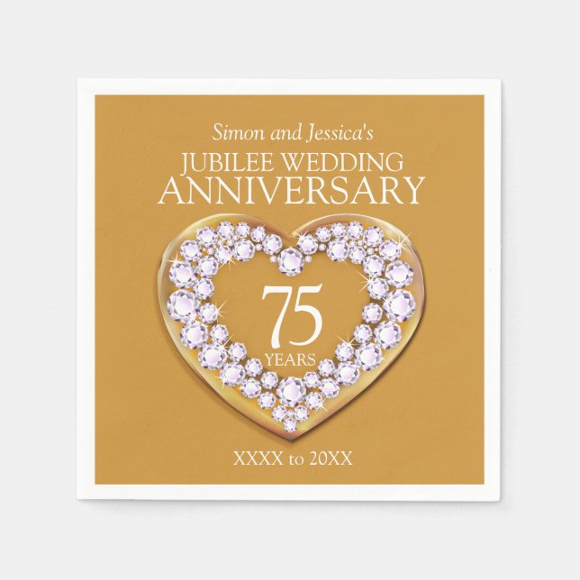 Jubilee 75th wedding anniversary heart custom name napkins (Front)