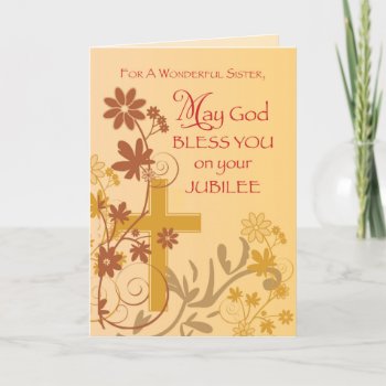 Jubilee Anniversary Nun Cross  Swirls  Flowers & L Card by Religious_SandraRose at Zazzle