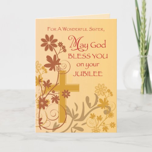 Jubilee Anniversary Nun Cross Swirls Flowers  L Card
