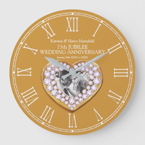 Jubilee photo heart 75th wedding anniversary large clock