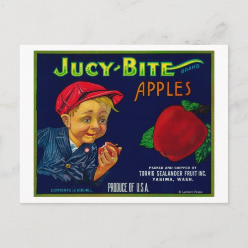 Jucy Bite Apple Crate LabelYakima WA Postcard
