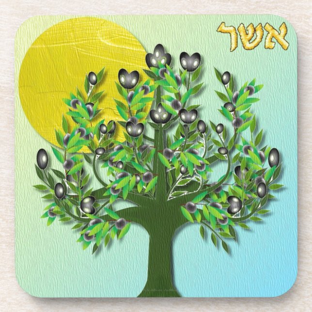 Judaica 12 Tribes Israel Asher Beverage Coaster (Front)