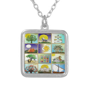 Judaica 12 Tribes Of Israel Art Panels Silver Plated Necklace