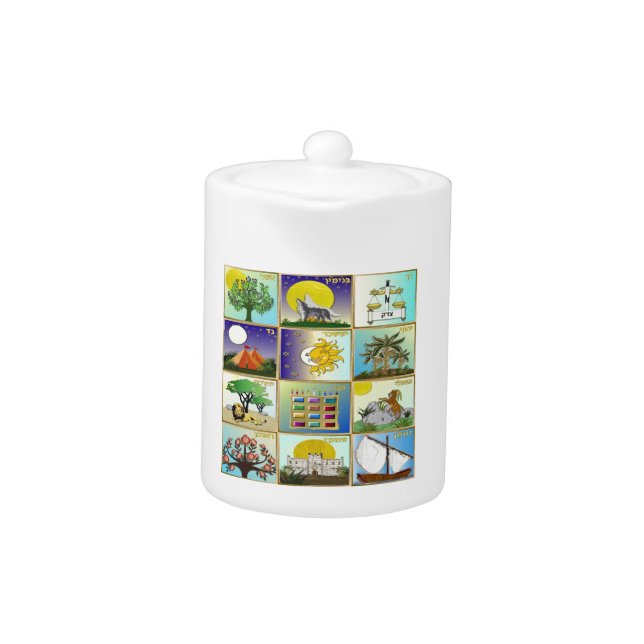 Judaica 12 Tribes Of Israel Art Panels Teapot (Front)