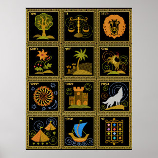 Judaica 12 Tribes of Israel Art Poster
