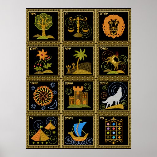 Judaica 12 Tribes of Israel Art Poster Zazzle