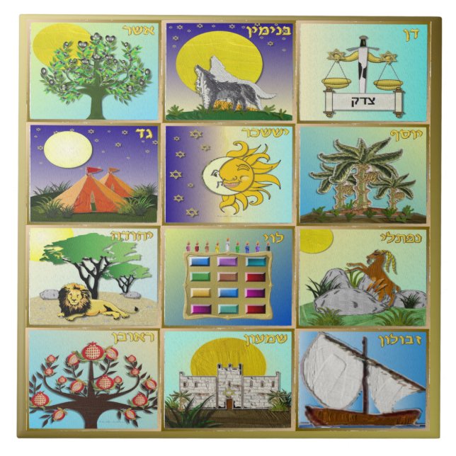 Judaica 12 Tribes Of Israel Art Print Ceramic Tile (Front)