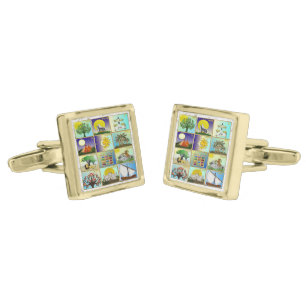 Judaica 12 Tribes Of Israel Art Print Gold Cufflin Cufflinks