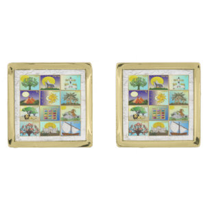Judaica 12 Tribes Of Israel Art Print Gold Cufflinks