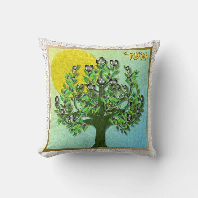 Judaica Asher 12 Tribes of Israel Art Throw Pillow (Front)
