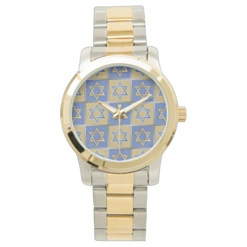 Judaica Blue Gold Star of David Print Watch