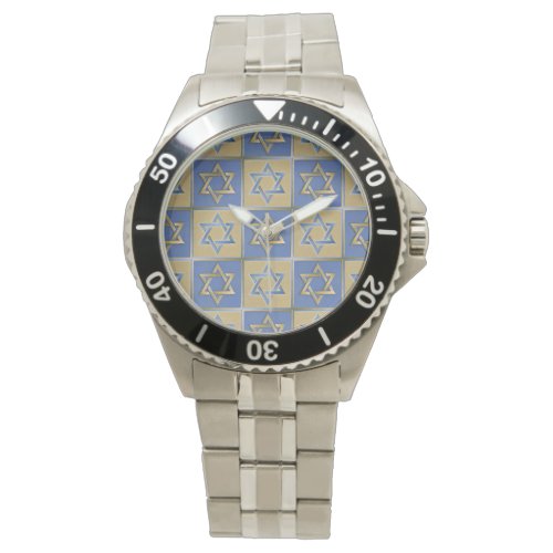 Judaica Blue Gold Star of David Print Watch