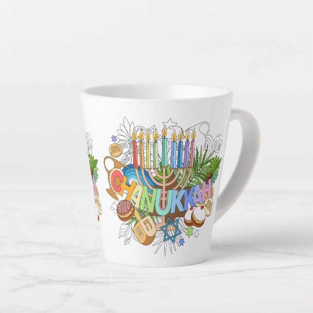 Judaica - Chanukah Latte Mugs - Giftware  (Right Angle)