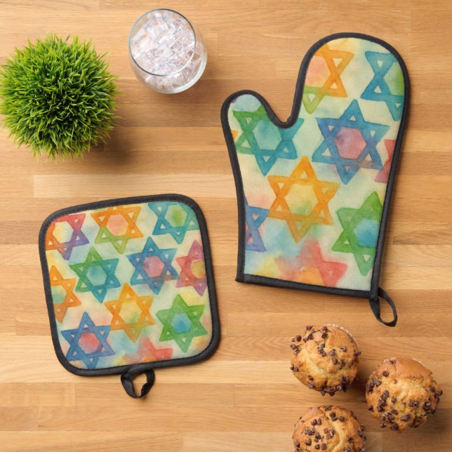 Judaica Gifts - Customizable Oven Mits Oven Mitt & Pot Holder Set (Top Down)