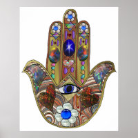 Judaica Hamsa Hearts Flowers Opal Art Print