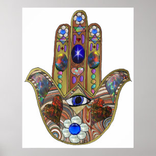 Judaica Hamsa Hearts Flowers Opal Art Print