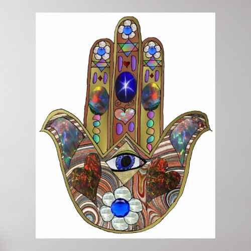 Judaica Hamsa Hearts Flowers Opal Art Print