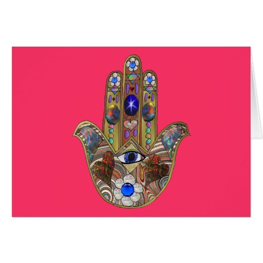 Judaica Hamsa Hearts Flowers Opal Art Print (Front Horizontal)