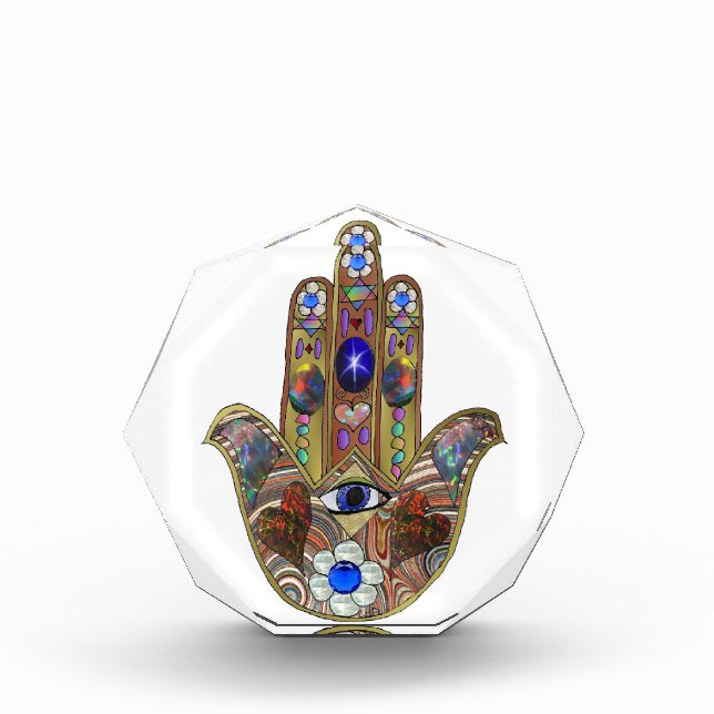 Judaica Hamsa Hearts Flowers Opal Art Print Acrylic Award (Front)